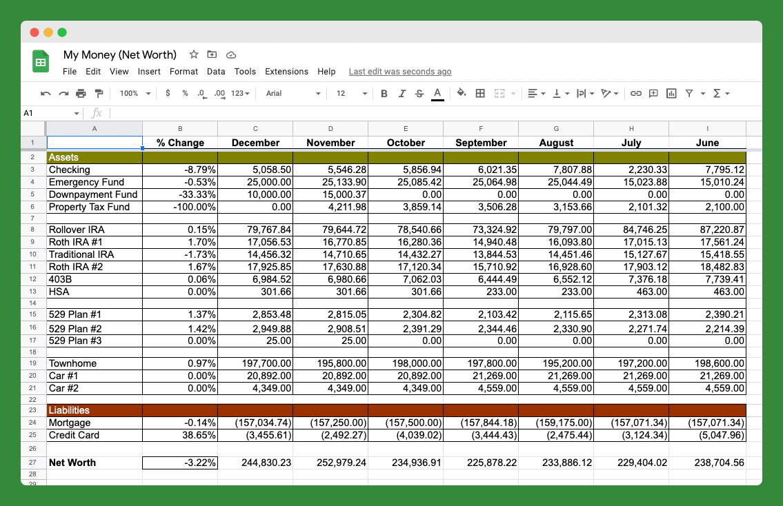 My Simple Net Worth Tracking Spreadsheet